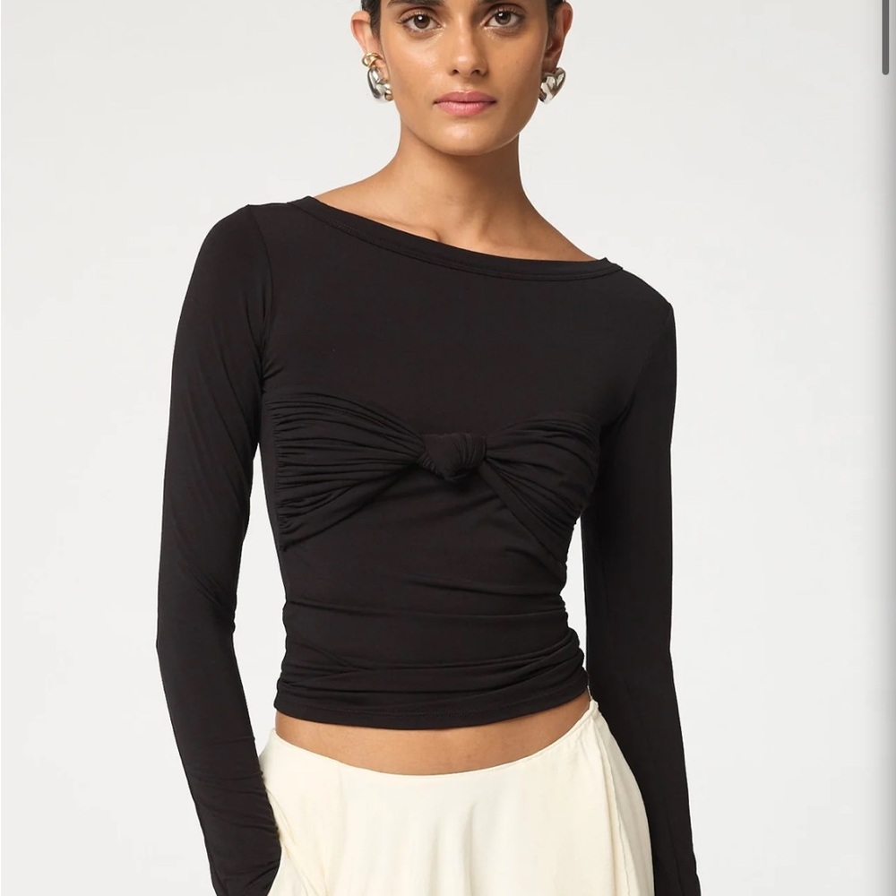 The Line by K Black Knotted Long Sleeve Top (Zoe Top)